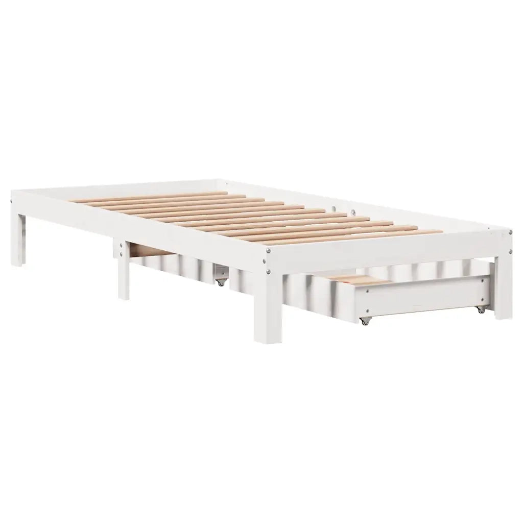 Giroletto con Cassetti Bianco 100x200 cm Legno Massello di Pino 3301945