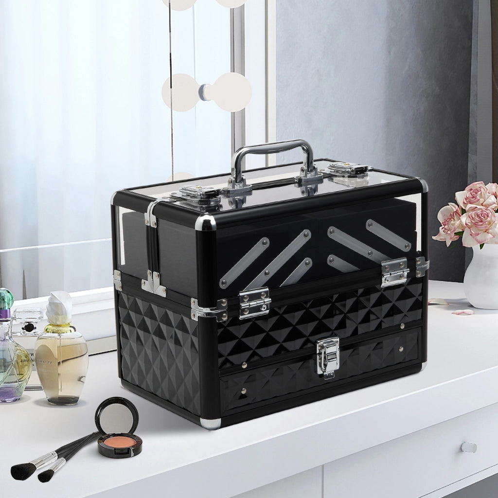Cofanetto Portagioie Trucco ¨C Xylo ¨C Alluminio con Vassoi Estraibili 30x18,5x22cm Nero