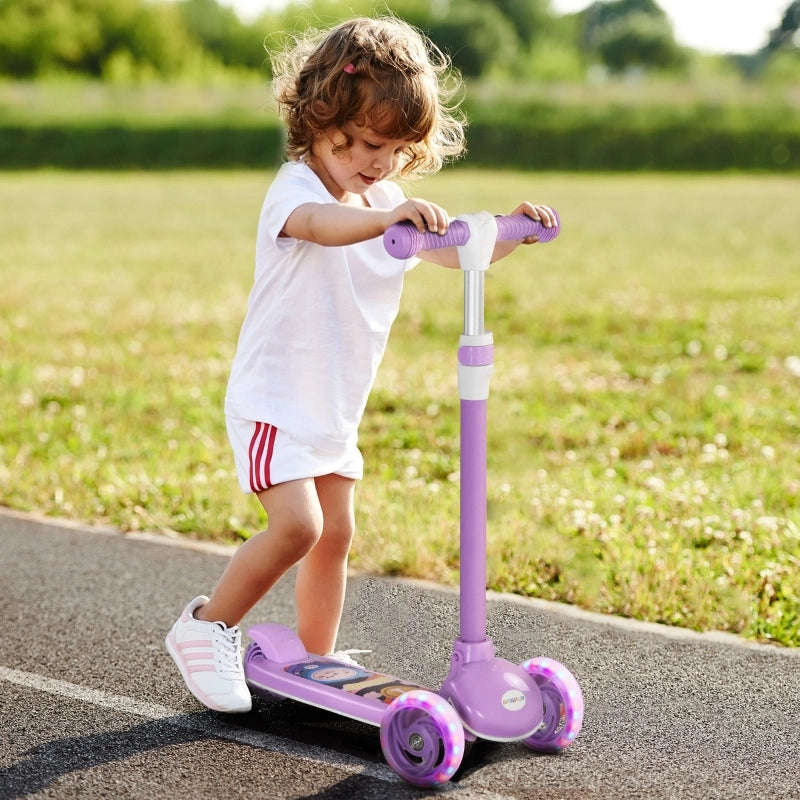 Monopattino per bambini, ruote a LED, guida fluida, altezza regolabile, plastica, acciaio, viola