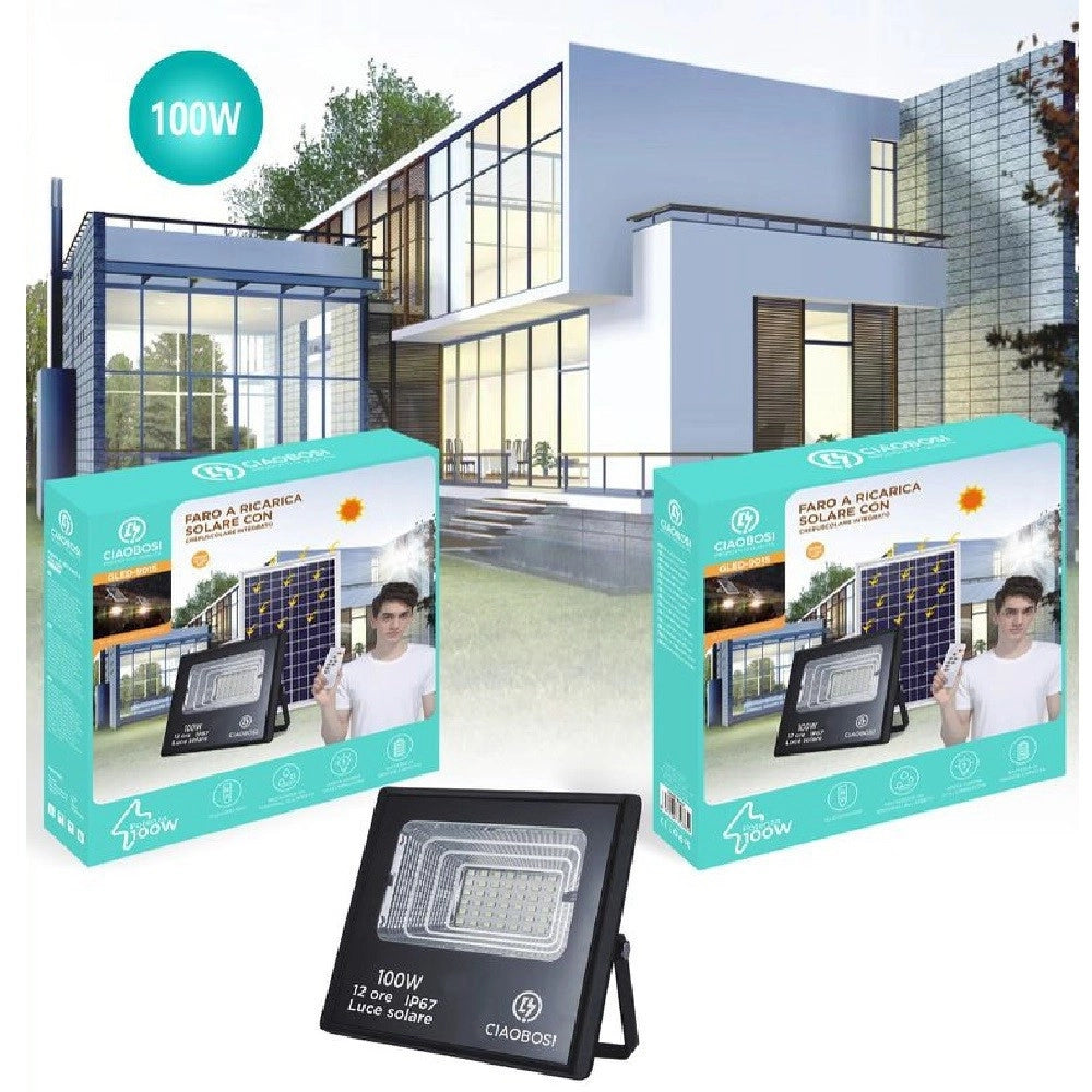 Trade Shop - Faro Faretto Led Pannello Solare Fotovoltaico 100w Con Crepuscolare Ip67 Led-9015 -