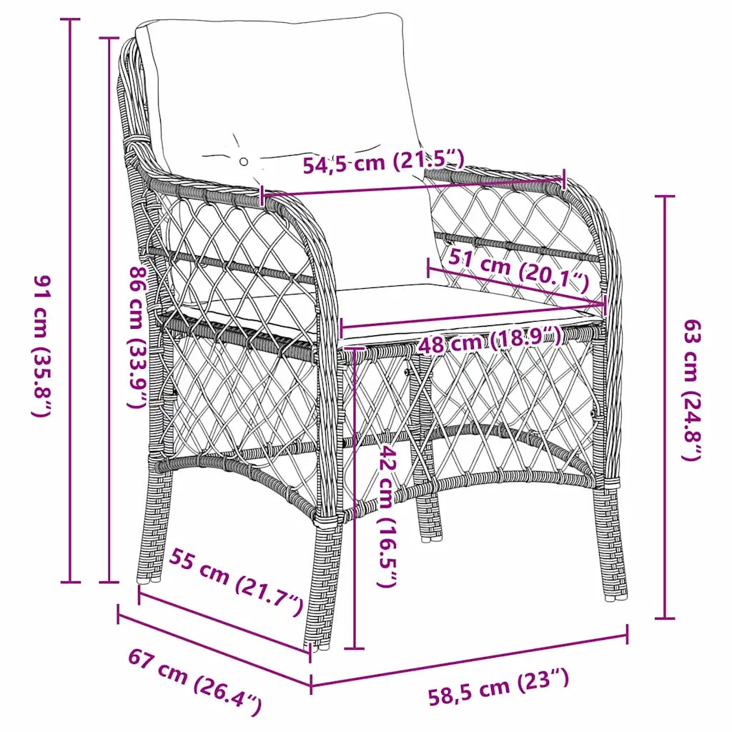 Set da Pranzo per Giardino con cuscino 5 pcs Marrone polyrattan 3380213