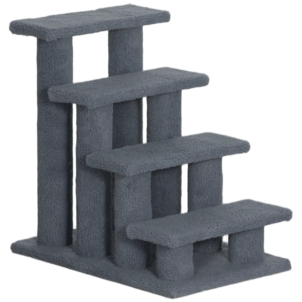 Scaletta per animali domestici, scaletta per gatti, scaletta per cani, 4 gradini, grigia, 63,5x43x60 cm, per gatti e cani, ideale per animali anziani
