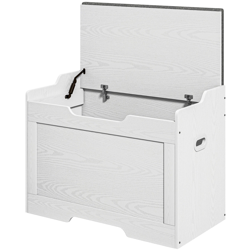 Cassapanca contenitore da 103 litri con coperchio, seduta, panca contenitore, cuscino della seduta removibile, per soggiorno, camera da letto, bianca