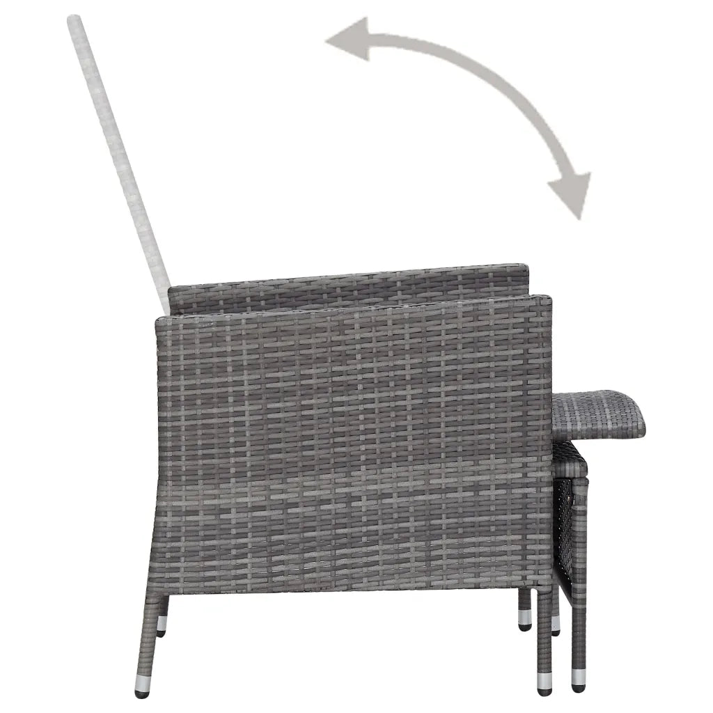 Sedia da Giardino | Sedie da Esterno Reclinabile con Cuscino in Polyrattan Grigio