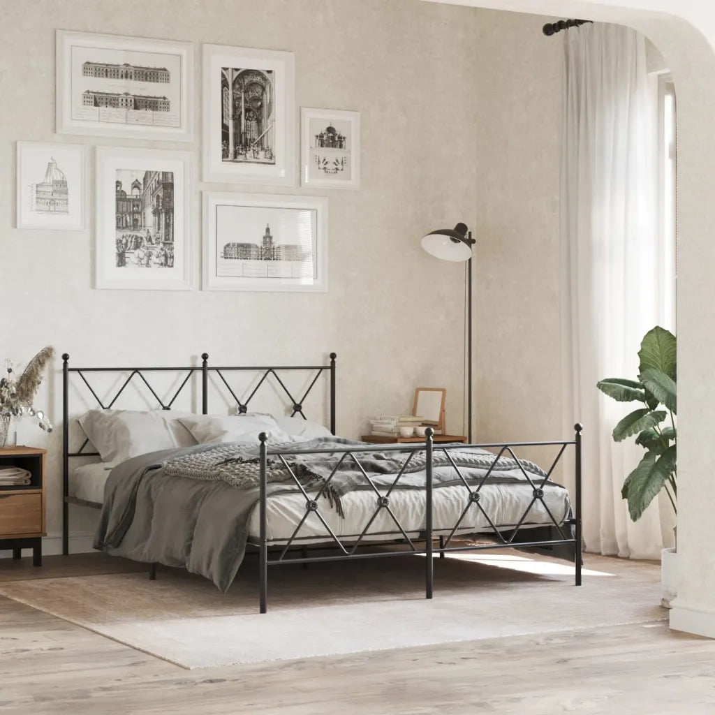 Letto matrimoniale | Letto per adulti | Giroletto con Testiera e Pediera Metallo Nero 140x190 cm