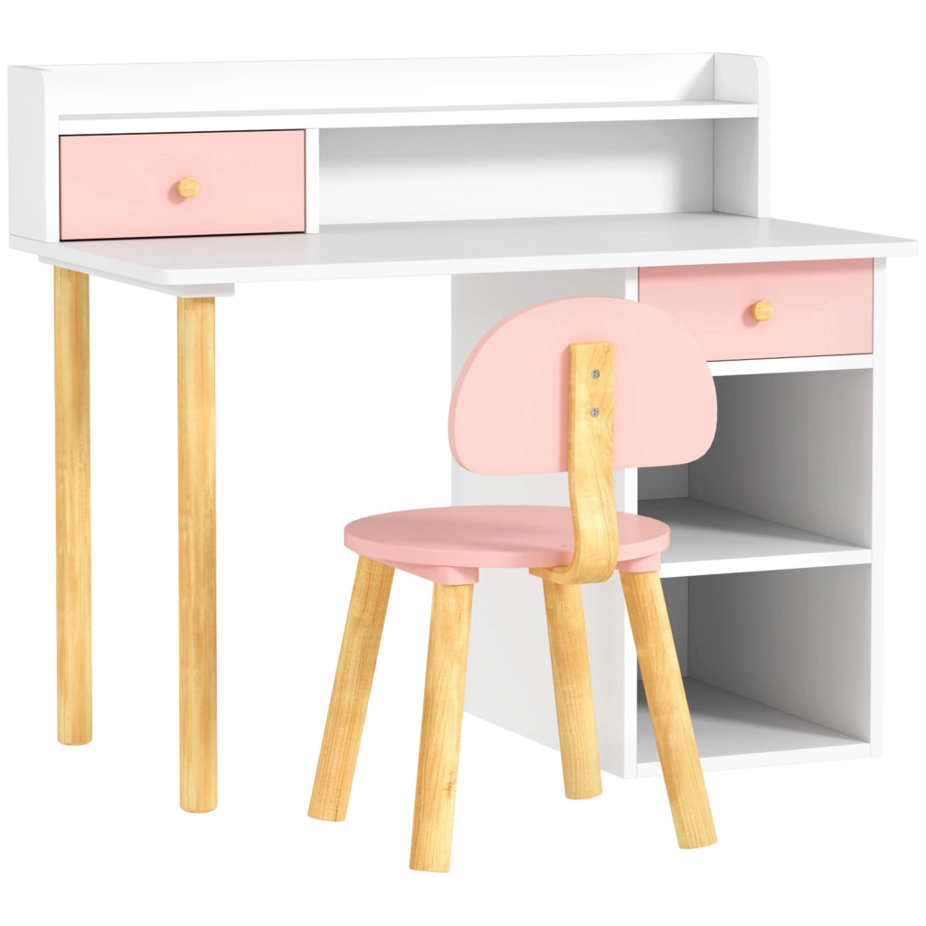 Scrivania per Bambini con Cassetti e Scaffale ¨C Minimal ¨C Rosa e Bianco