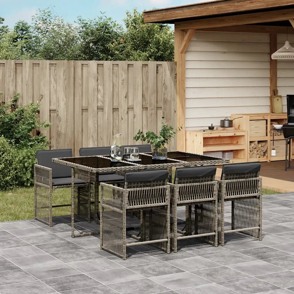 Set da Pranzo da Giardino 7 pz con Cuscini in Polyrattan Grigio