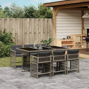 Set da Pranzo da Giardino 7 pz con Cuscini in Polyrattan Grigio