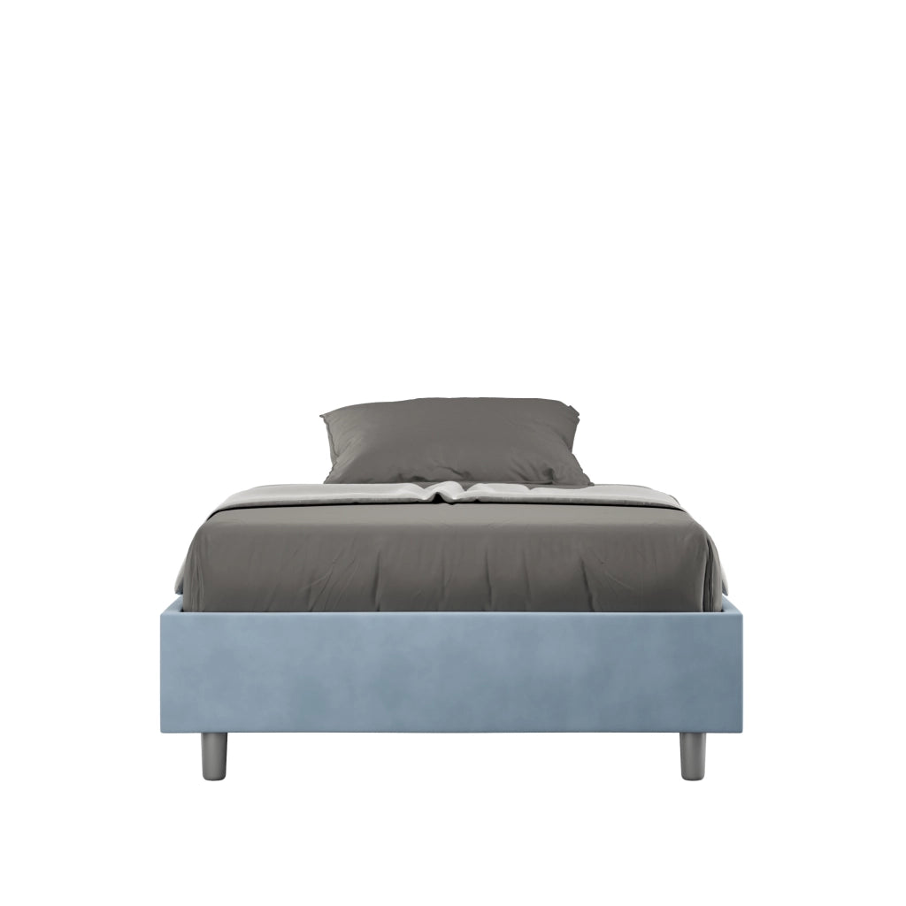 BS COM Letto una piazza e mezza con rete imbottito 120x200 microfibra azzurro