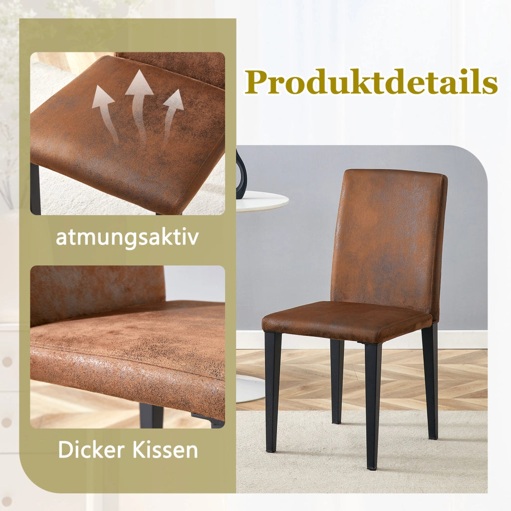 [Set di 2 sedie da pranzo minimaliste] Stile europeo con tessuto intrecciato marrone: tessuto tecnico marrone scuro + gambe in metallo nero. Si adatta