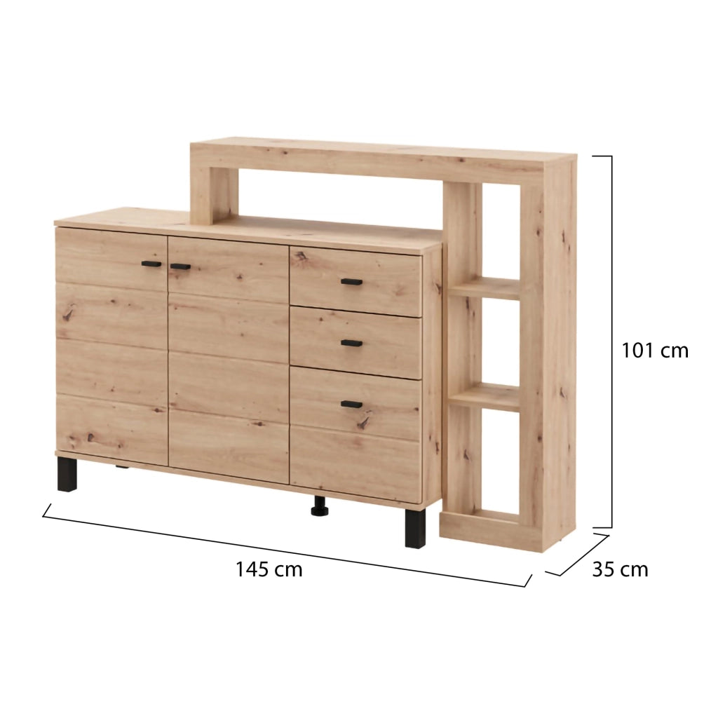 Madia Valiza, Credenza 4 Ripiani, 145x35x101h cm Marrone Rovere Nodi
