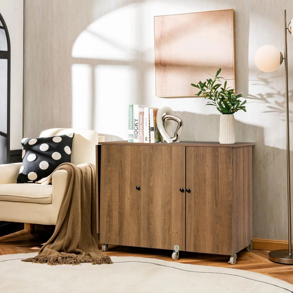 Tavolo Pieghevole da Cucito, Tavolo Versatile a Ribalta con Superficie Ampia, Scrivania per Computer con Ruote Bloccabili, Ideale per Salone Camera da Letto Studio (Naturale)