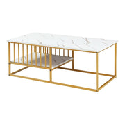 Tavolino/consolle 120 x 60 x 42 cm effetto marmo bianco e oro 03_0010836