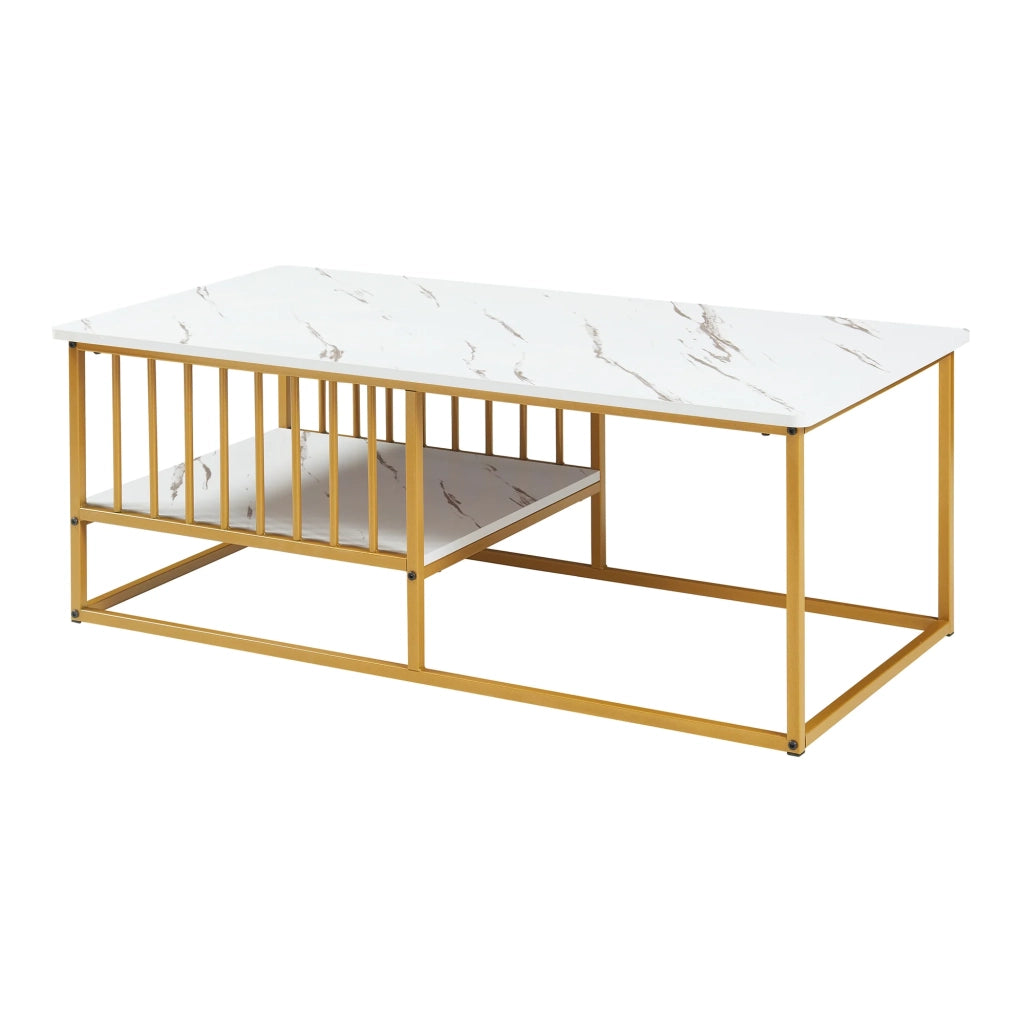 Tavolino/consolle 120 x 60 x 42 cm effetto marmo bianco e oro 03_0010836