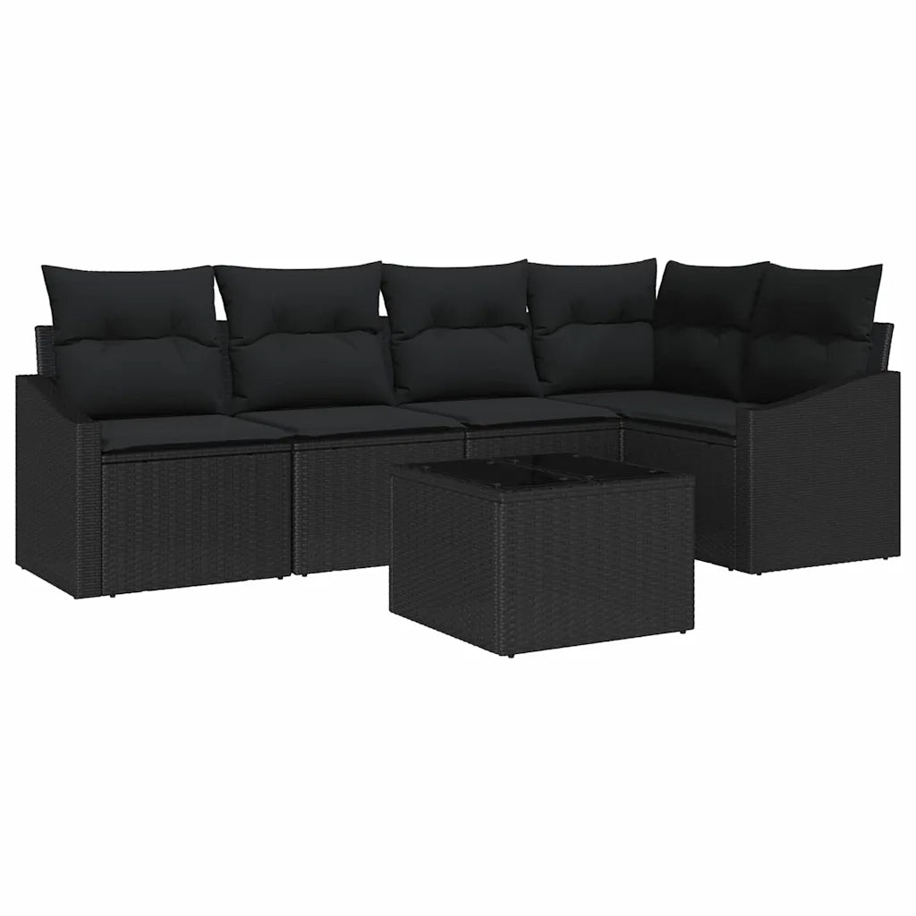 Set di divani con cuscino 6 pcs Nero polyrattan