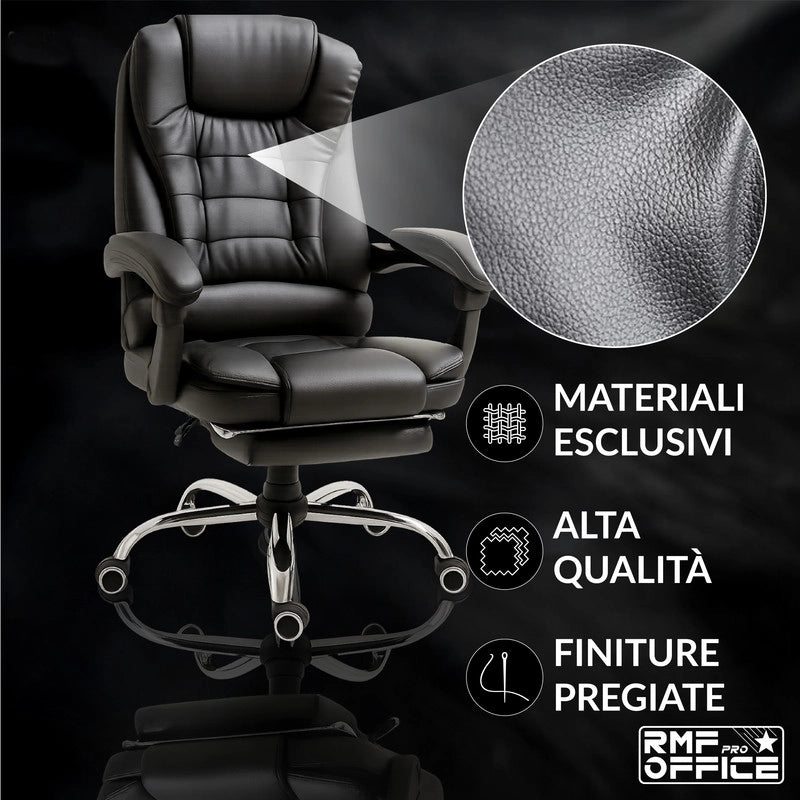 SEDIA DA UFFICIO ERGONOMICA RECLINABILE REGOLABILE IN ALTEZZA CON POGGIA PIEDI NERA