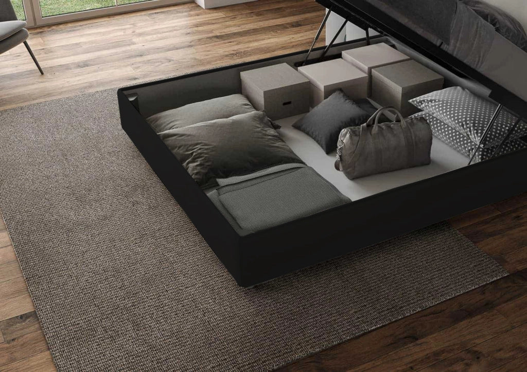 BS COM Letto matrimoniale contenitore imbottito 160x190 similpelle nero