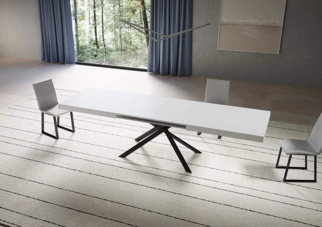 Tavolo allungabile 200/304x90 cm Niket bianco frassino gambe antracite