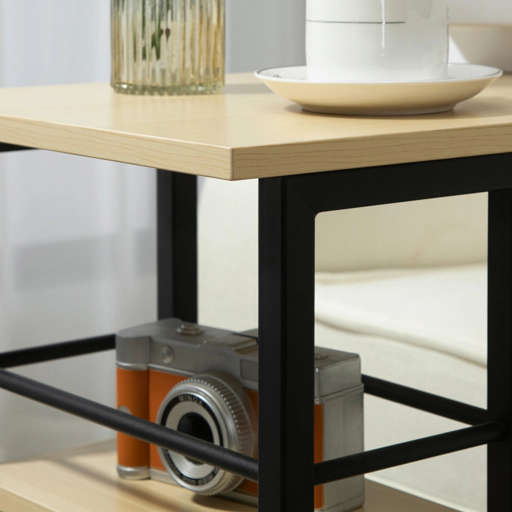 Tavolino da caff¨¨ con ruote ¨C Xylo ¨C 2 ripiani, legno naturale, 60x34,5x64,5 cm