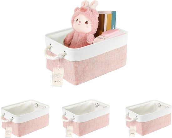 Opacchi di stoffa ripiegabili con maniglie - Set da 4 - Per armadio e ufficio - Rosa e bianco - Medium