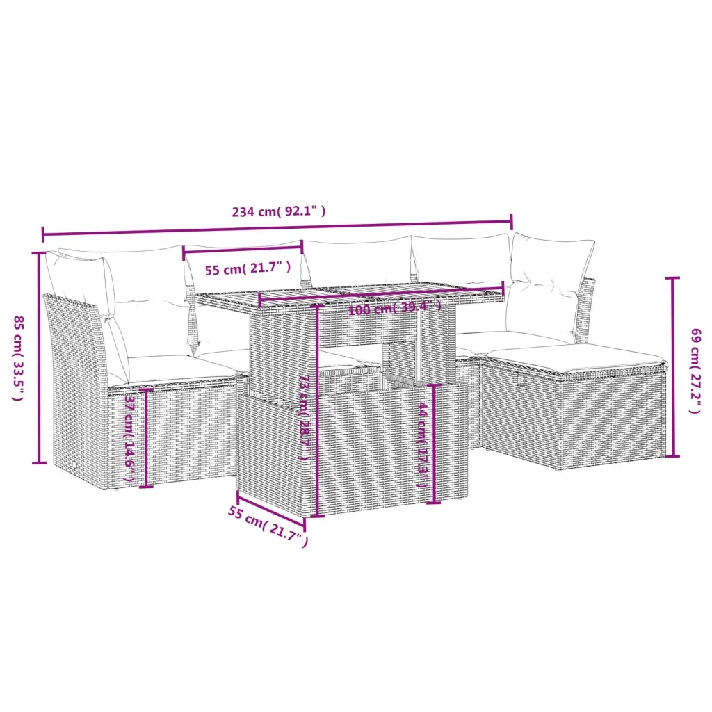 Set Divano da Giardino 6 pz con Cuscini Nero in Polyrattan 3275463
