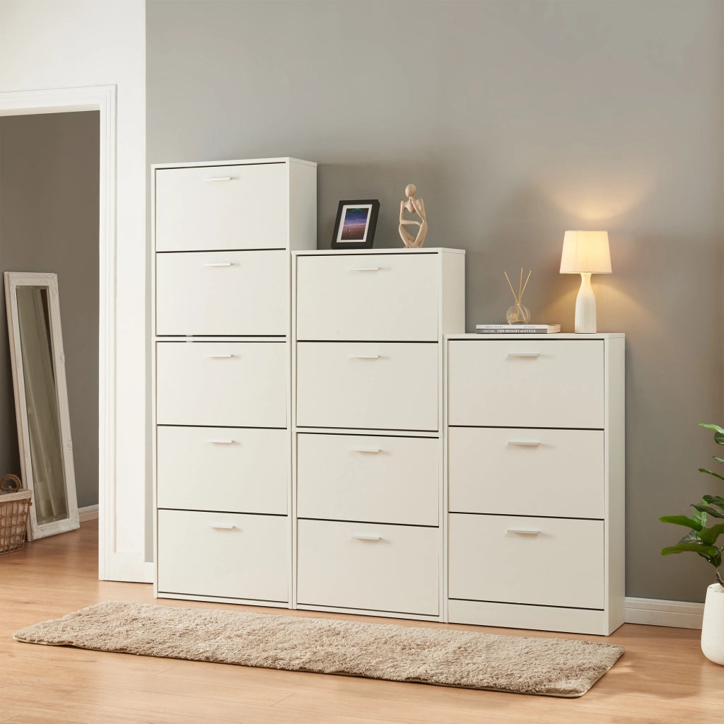 Scarpiera Sykkylven con 3 Contenitori Ribaltabili - Bianco [en.casa]