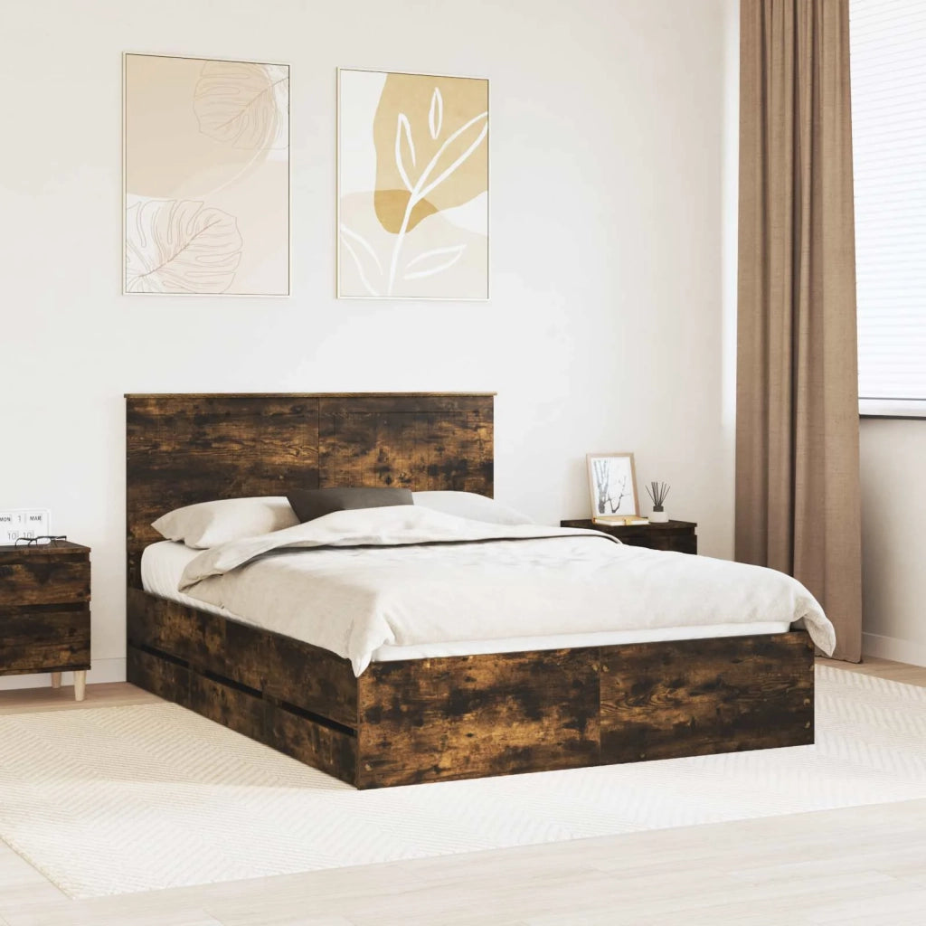 Letto matrimoniale | Letto per adulti | Struttura del letto con cassetto Rovere fum¨¦ 135 x 190 cm
