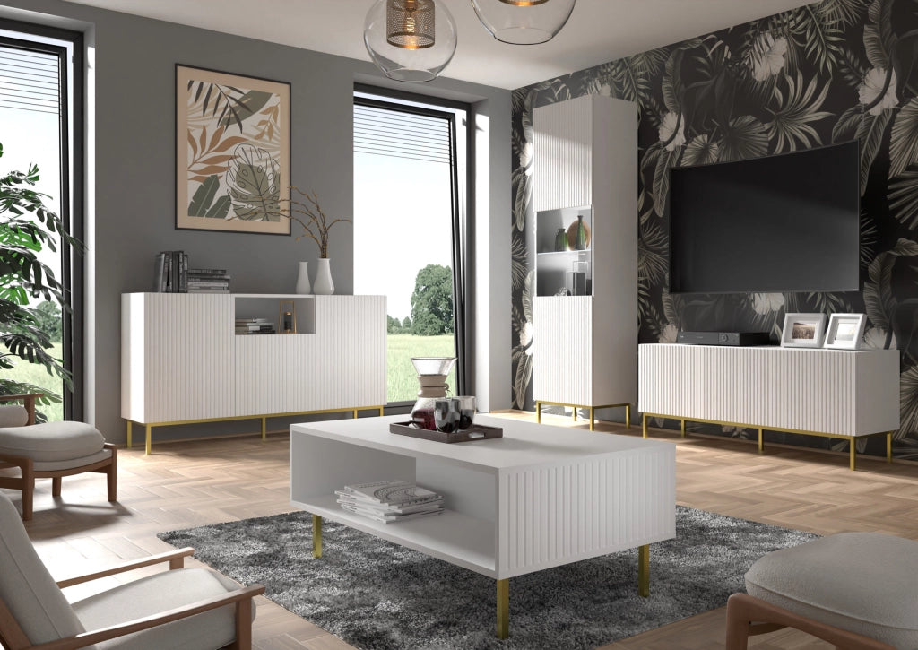 MOBILE RAVENNA B PORTA TV MDF FOILED 3D 150 BIANCO OPACO TELAIO NERO