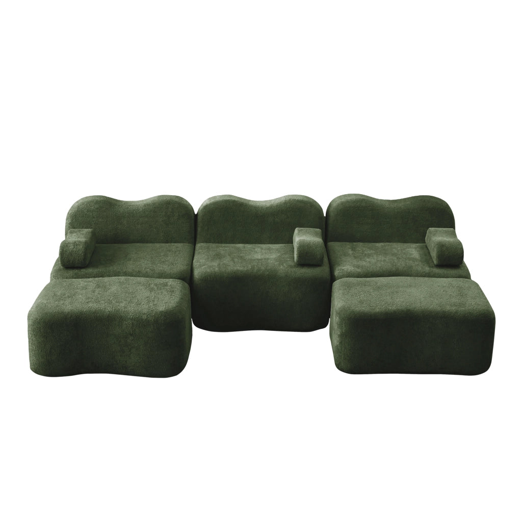 Divano Modulare 3 Posti U con Ottomans ¨C MINIMAL ¨C Verde, Tessuto, Braccioli Mobili