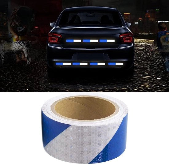 Banda di segnalazione riflettente - Banda di sicurezza - Impermeabile e autoadesiva - Blu/bianco - Nastro di avviso visibile - Adatto per veicoli -...