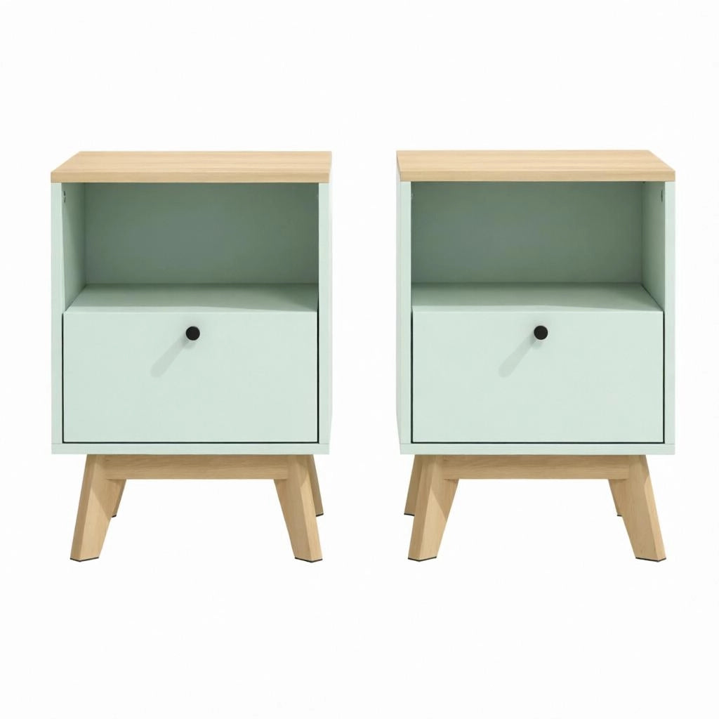 Set di 2 comodini con cassetto e vano a giorno (solo con 2 comodini)