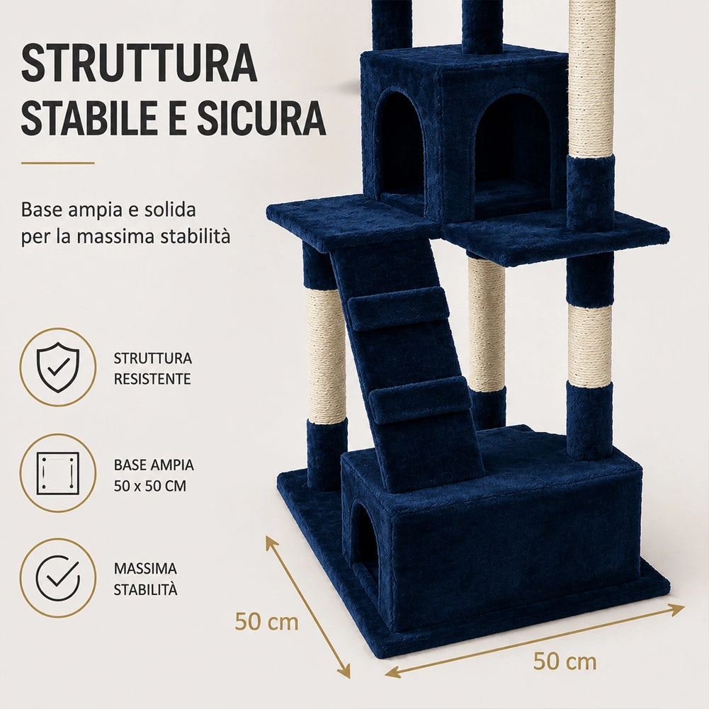 Tiragraffi Per Gatti Albero Sisal Parco Giochi Gatto Tira Graffi 170cm Blu Scuro