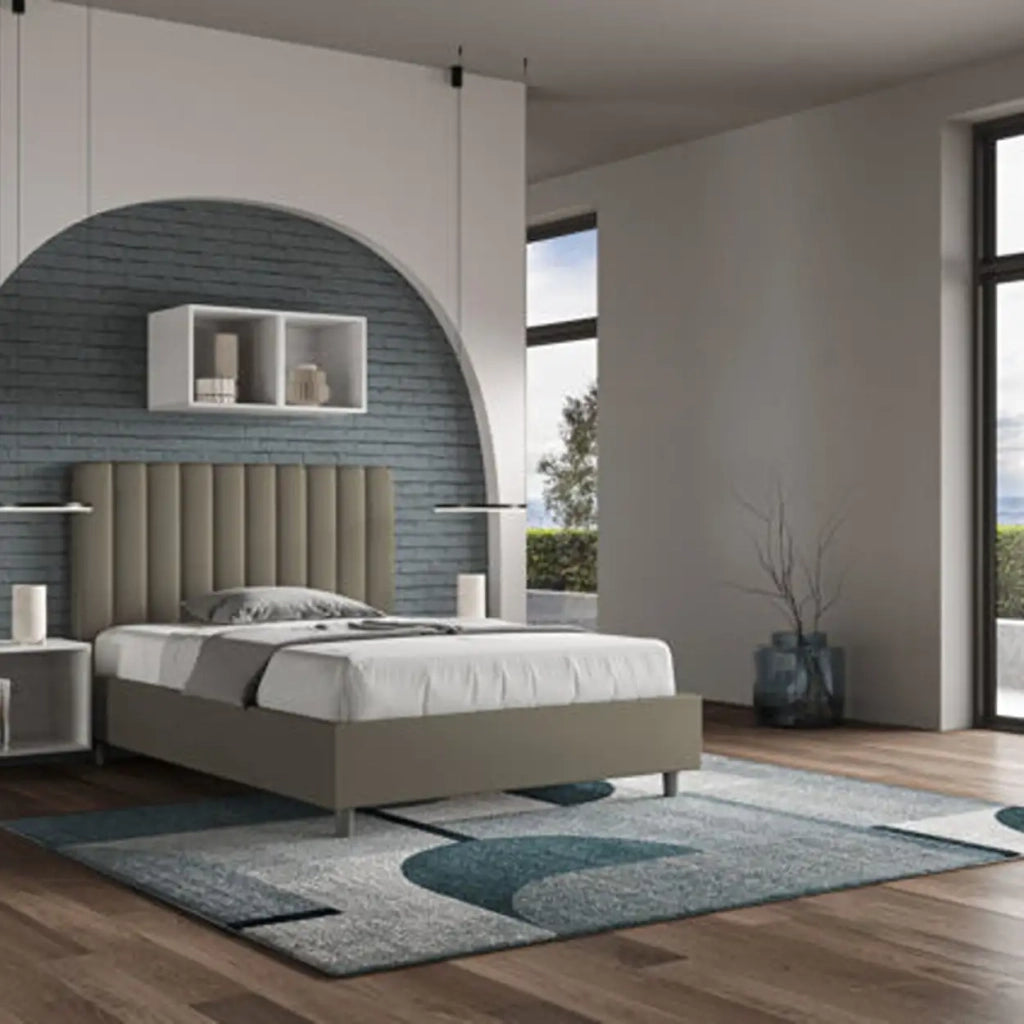 Letto matrimoniale francese con rete imbottito 140x190 similpelle cappuccino Agueda