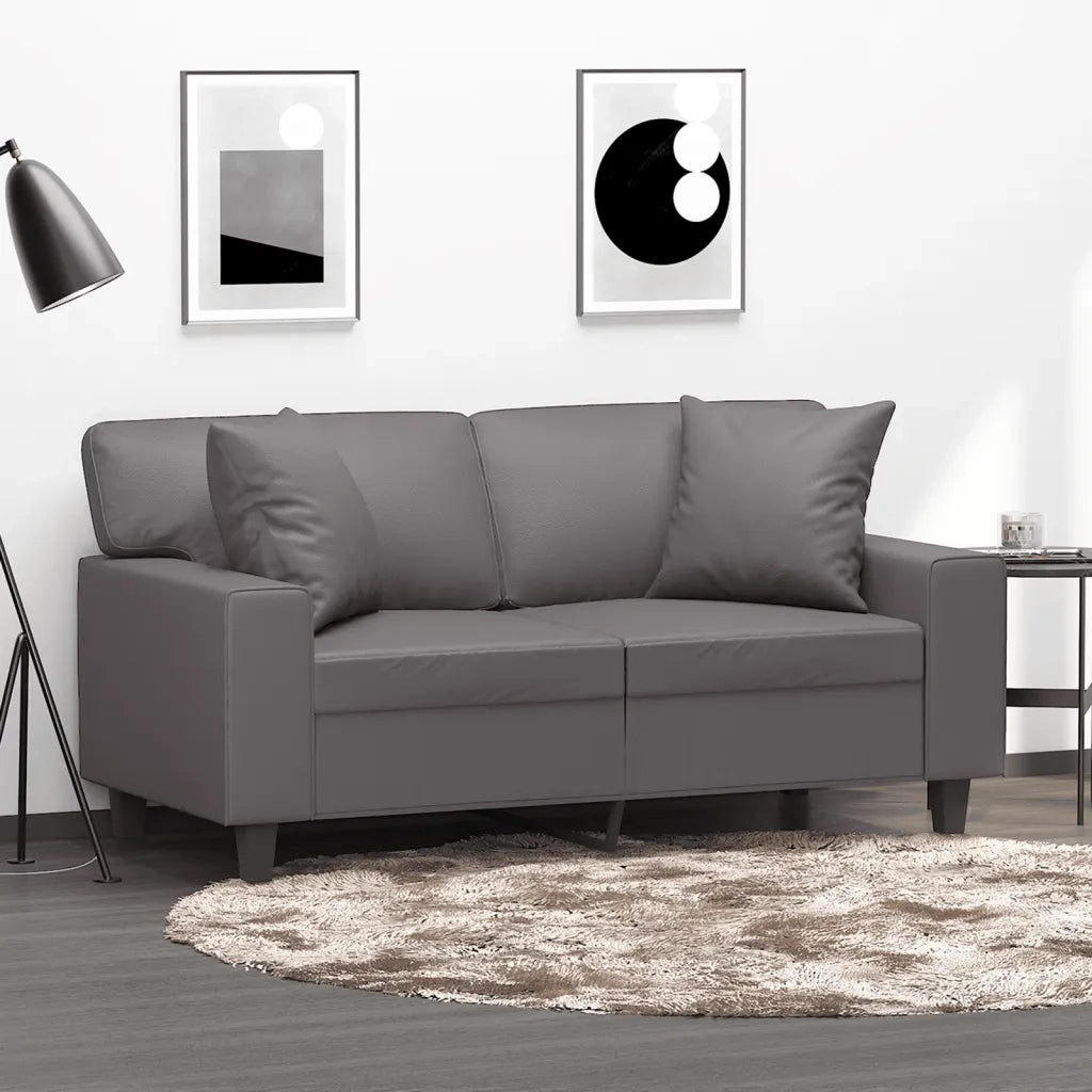 Divano a 2 Posti con Cuscini-Sofa 2 Posti con Cuscini Grigio 120 cm in Similpelle 204290