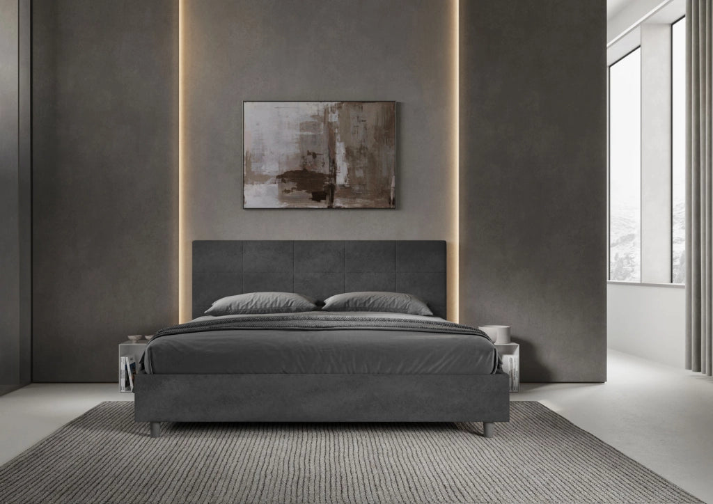 BS COM Letto matrimoniale king size senza rete imbottito 190x190 microfibra grigio