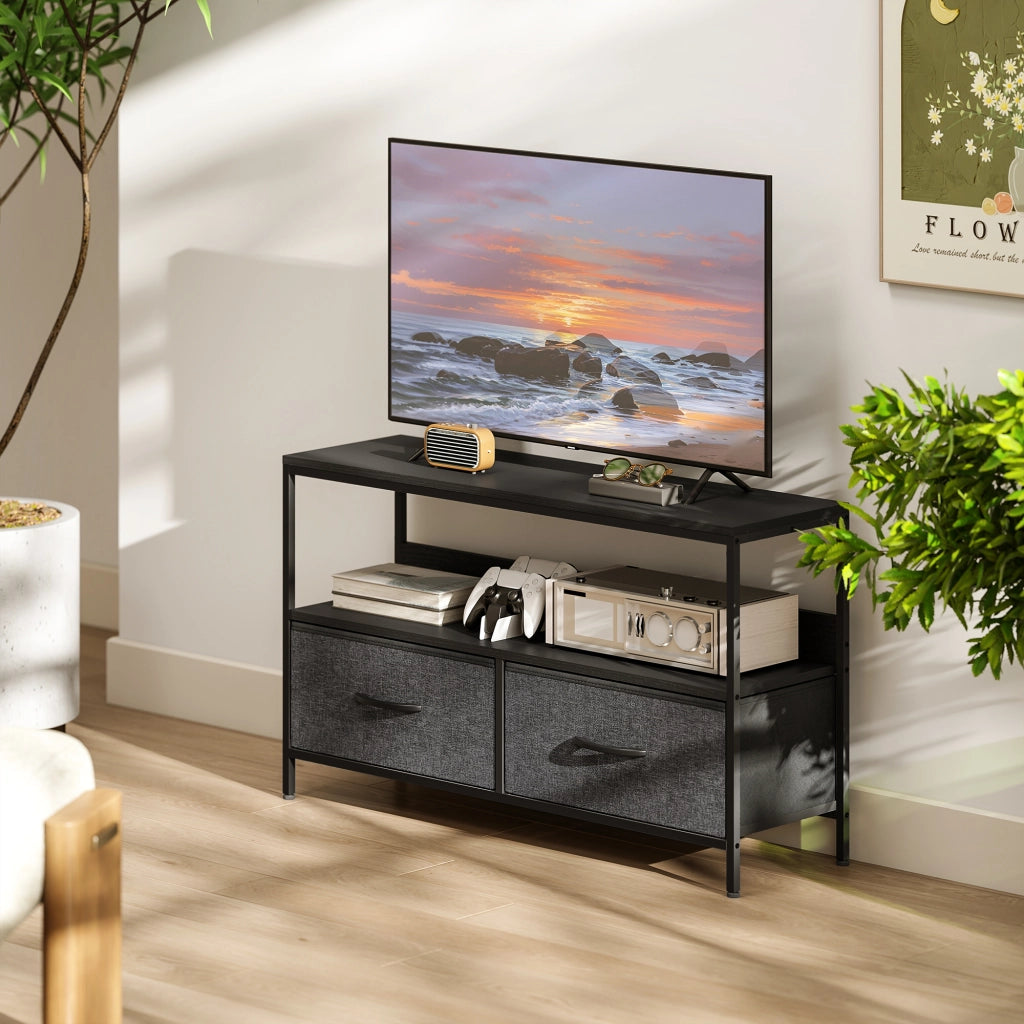 Mobile TV con 2 cassetti ¨C Xylo ¨C grigio scuro, acciaio, 98x29x56 cm, fino a 47 pollici