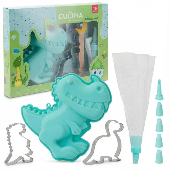 Kit di cottura creativo per bambini 10 pezzi - Muffiniera in silicone con forme di dinosauro e unicorno - Accessori per cottura - Spatola per impasto - Sacchetto spray e bocchette da spray - Esperienza di cottura creativa - Accessori per cottura