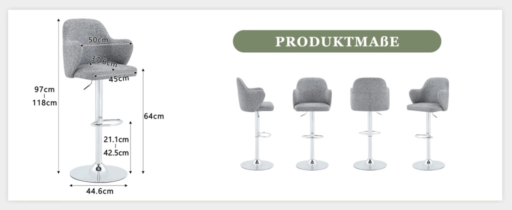 SGABELLO DA BAR Girevole e regolabile Set da 2 pezzi Grigio 88x49x54,5 cm