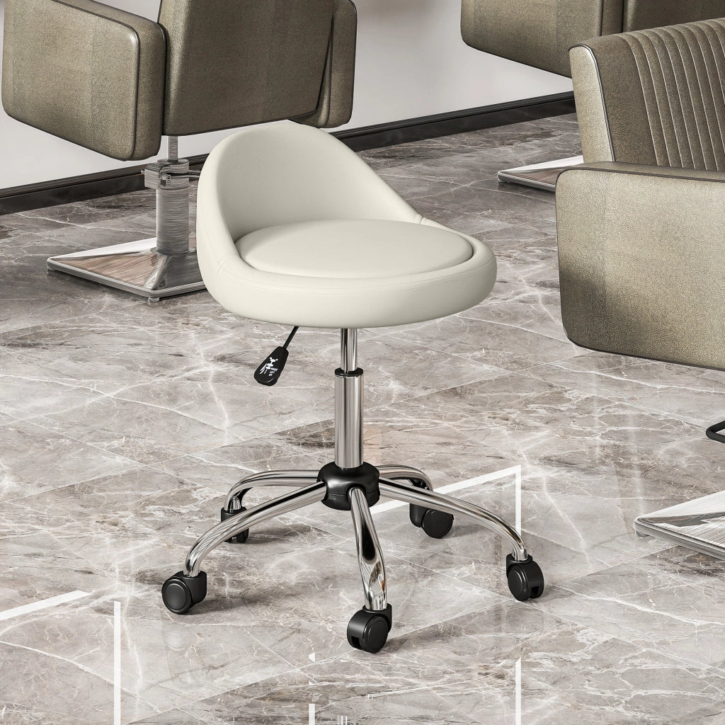 Sgabello da Lavoro Girevole 360¡ã con Rotelle ¨C Xylo ¨C Bianco, Altezza Regolabile 53-73 cm
