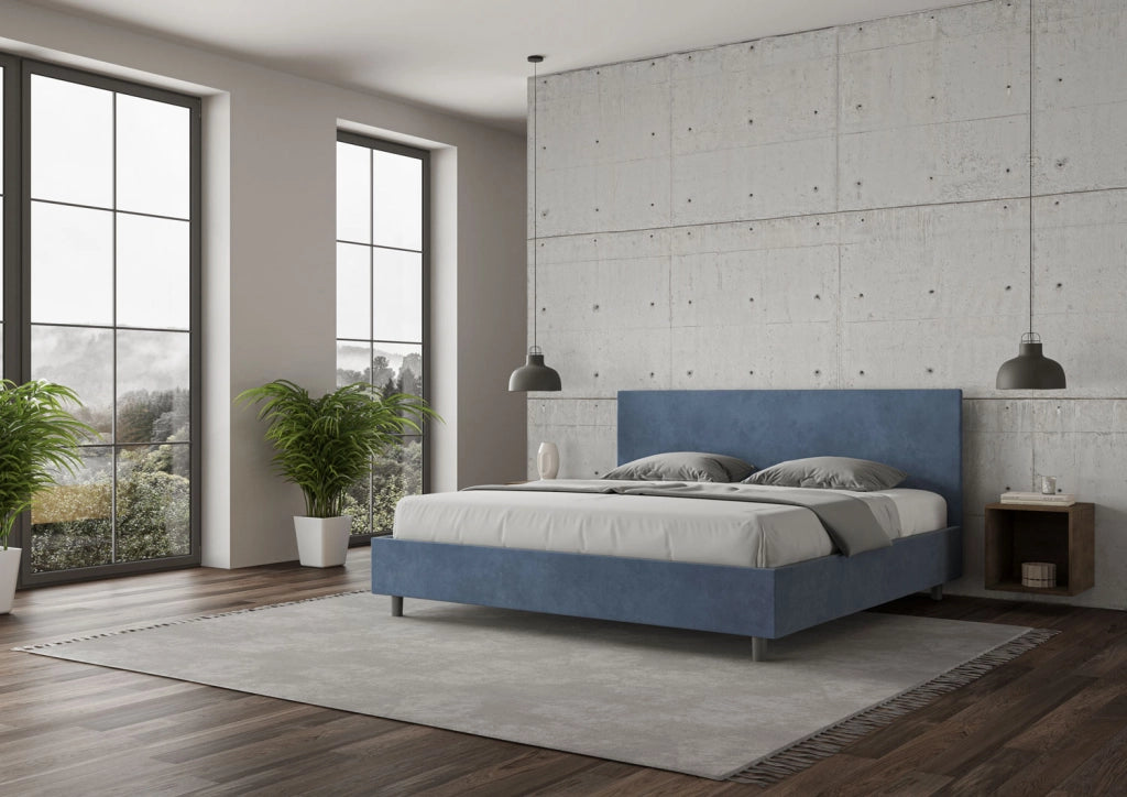 BS COM Letto contenitore imbottito 180x210 microfibra blu