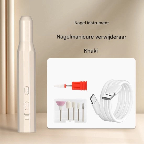 Set di borchie a batteria khaki: livello di rumore ultra basso, 20.000 giri/ora carica elettrica per vijl a unghie, borchie a unghie portatili con bassa temperatura, con 6 punte per principianti, manicure, pedicure, per uso domestico
