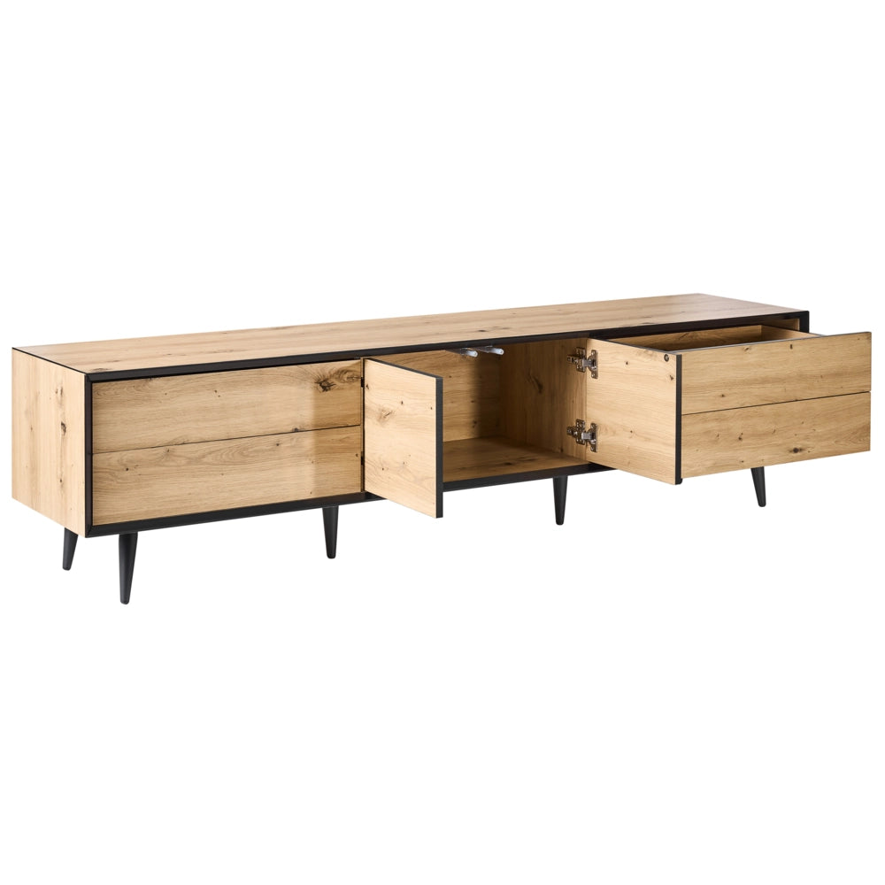 Mobile TV marrone chiaro in MDF con 2 ante e 4 cassetti gambe in metallo design moderno in stile loft per camera da letto