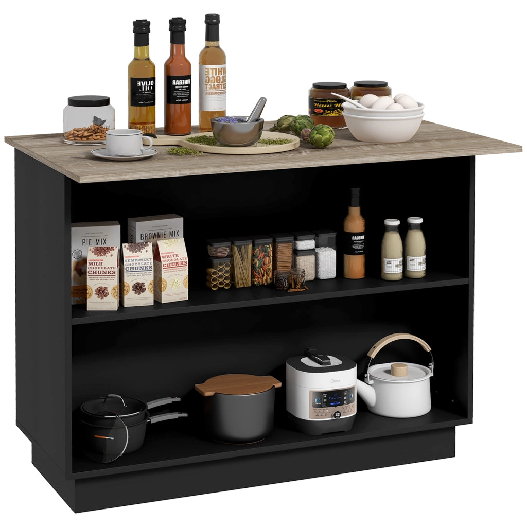 EasyComfort Isola per Cucina con 2 Ripiani Aperti e 2 Armadietti, in MDF, 105x60x82 cm, color Rovere e Nero
