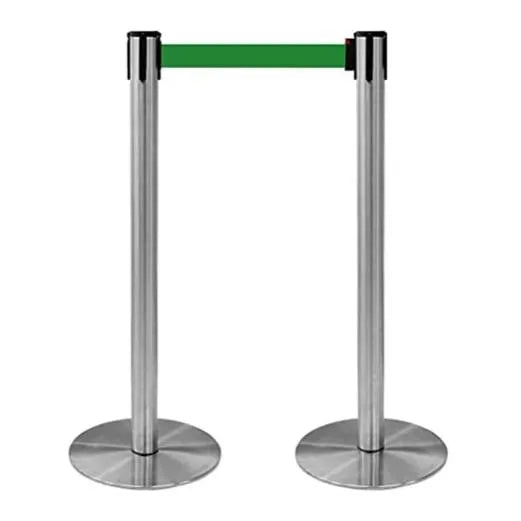 Coppia Colonnine Segnapercorso acciaio Base FLAT nastro 3 M - Nero