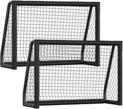 Due goal di calcio neri 180 x 120 x 60 cm inclusi pallone in tessuto, pompa a aria e anello di ancoraggio