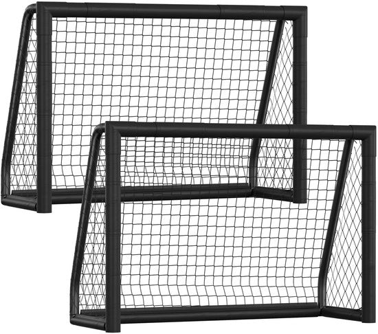 Due goal di calcio neri 180 x 120 x 60 cm inclusi pallone in tessuto, pompa a aria e anello di ancoraggio