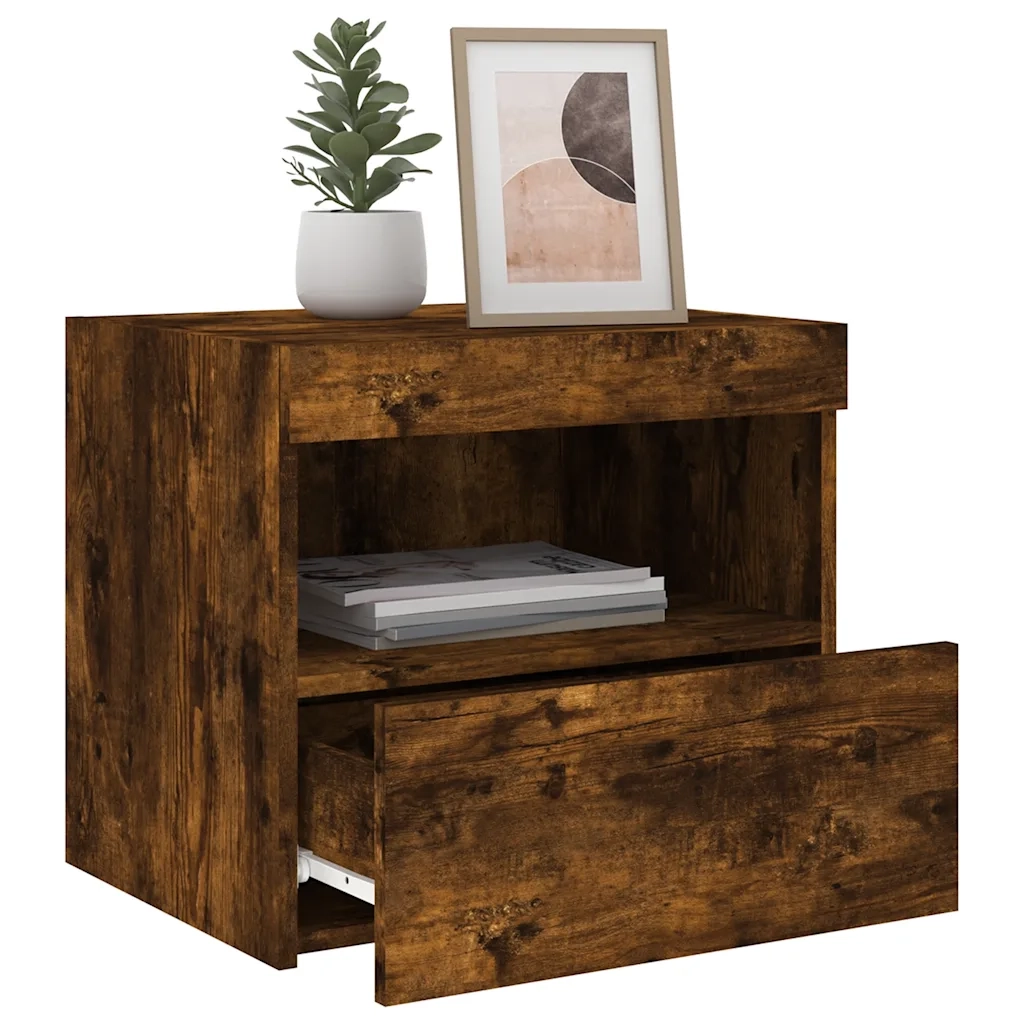 Comodini con Luci LED 2pz-Set di 2 Tavolino da notte Rovere Fumo 50x40x45 cm