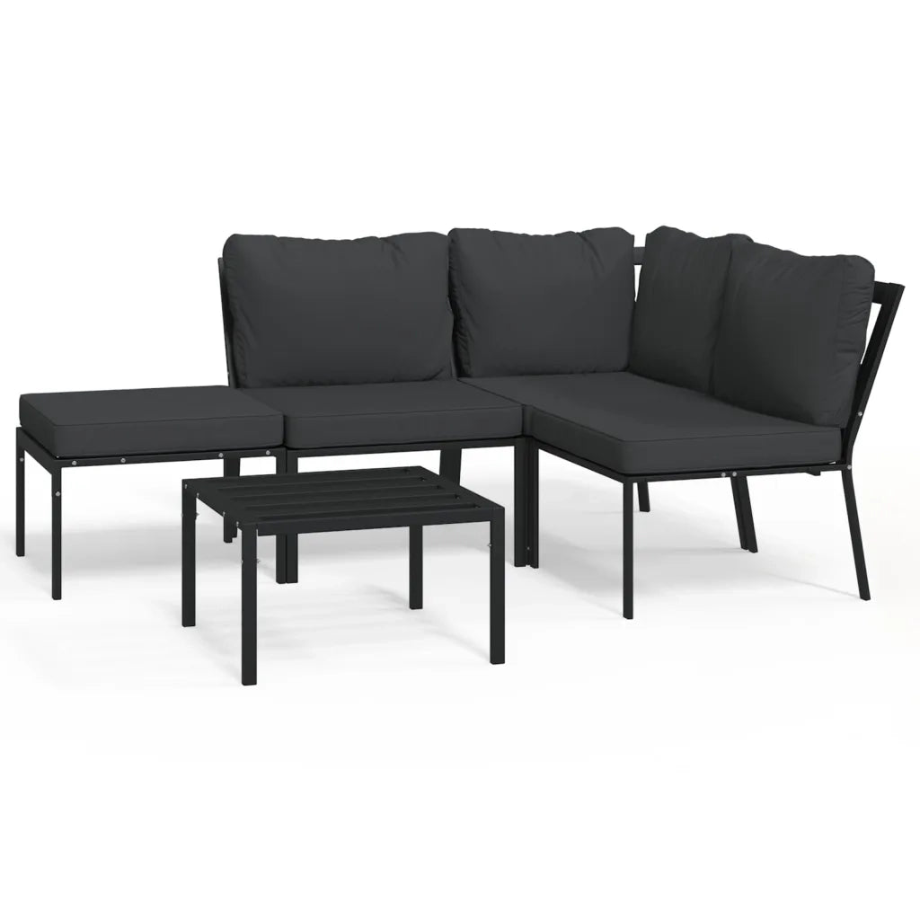 Set Salotto da Giardino 5pz con Cuscini Grigi in Acciaio 3187954