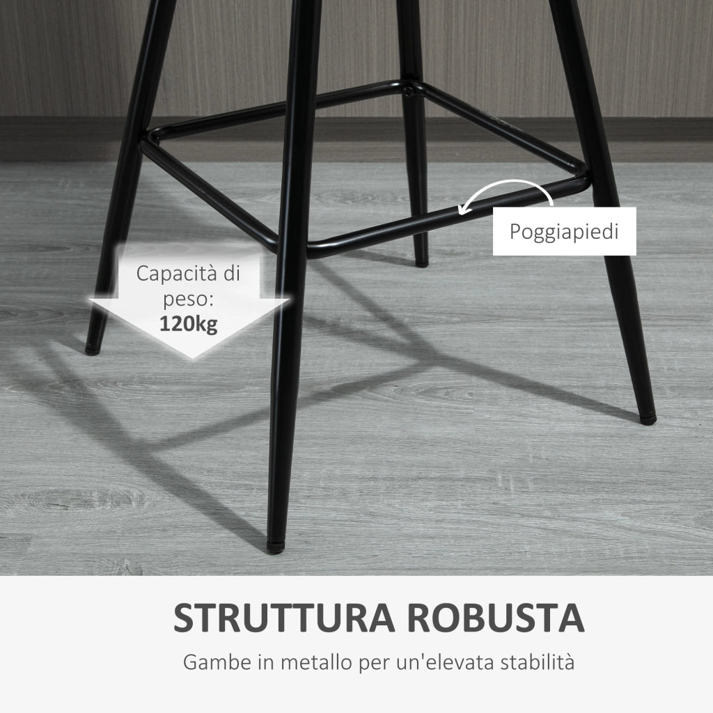Sgabello Alto Nordico con Schienale ¨C Xylo ¨C Tessuto Effetto Velluto Grigio e Metallo 45x47x88 cm