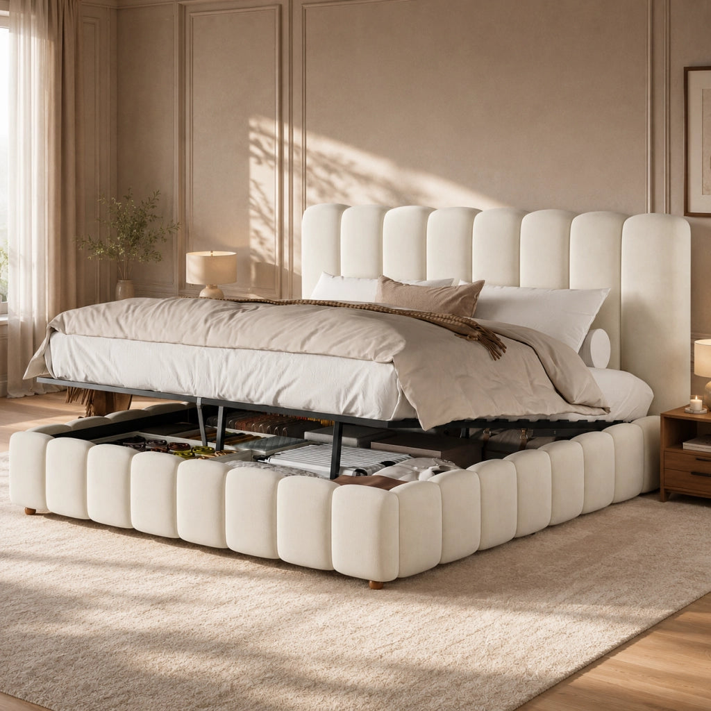letto imbottito velluto beige 180 x 200 cm